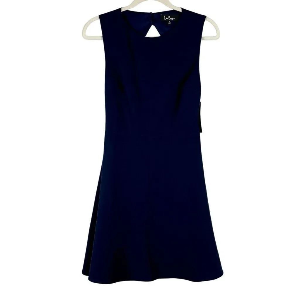 New! NWT Lulus Flirt and Flair Navy Blue Backless Lace Skater Dress Small